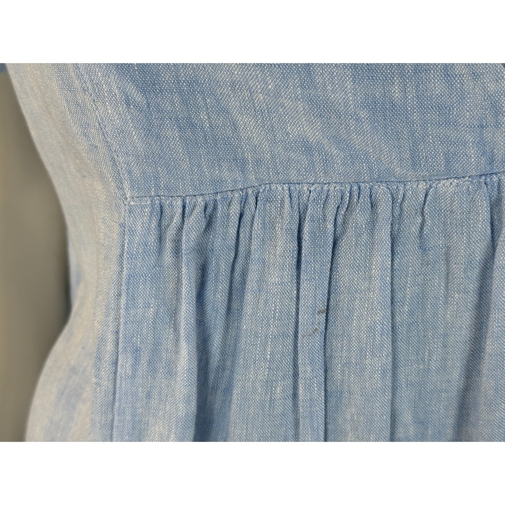 White Label Shift Linen Dress Women 6 Pockets Short Sleeve V-neck Washable Blue - Picture 7 of 10